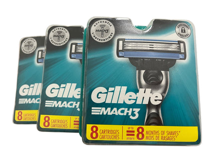 Gillette Mach 3 razor blade cartridges 24 count bulk pack front view