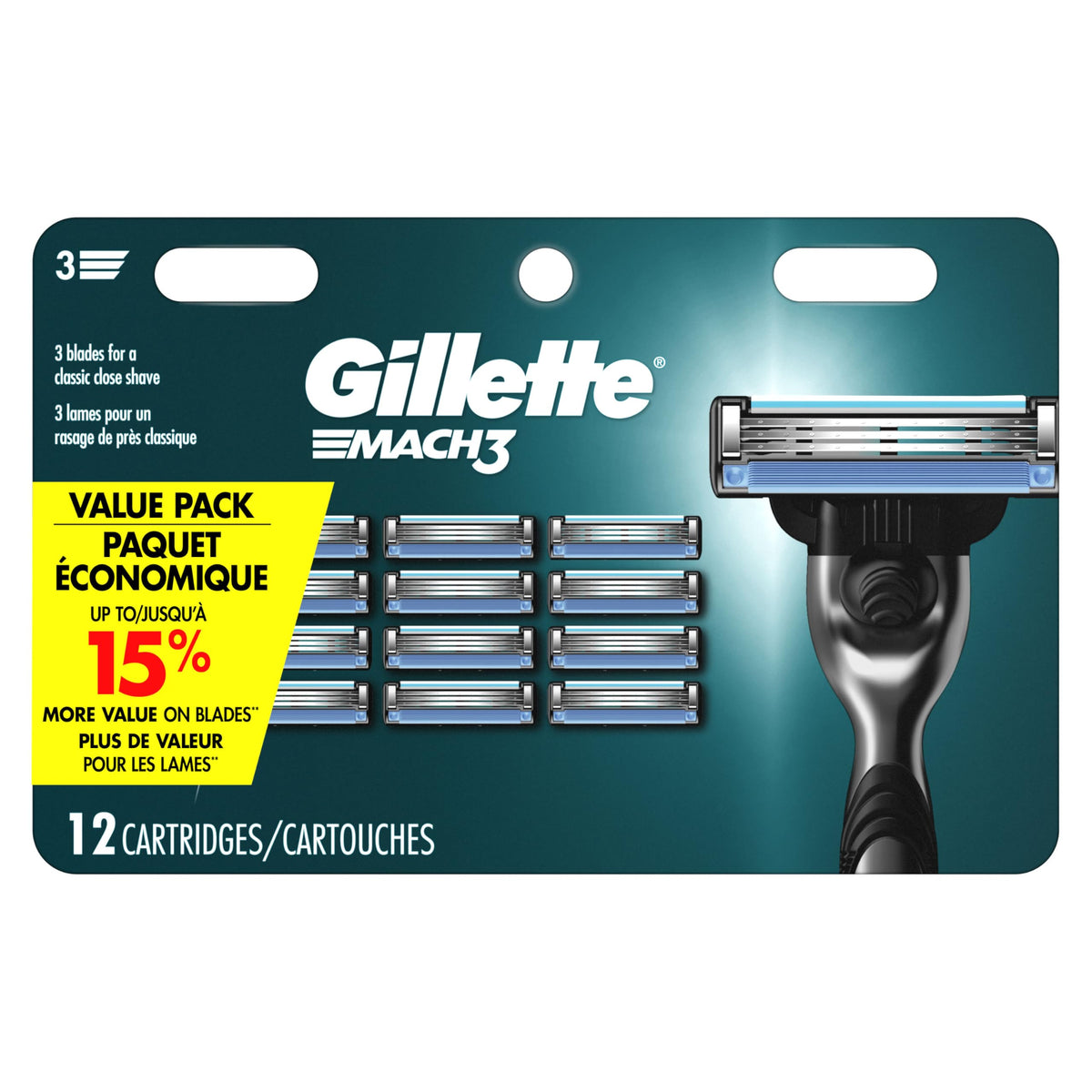 Gillette Mach 3 Razor Refils 12 pack front view