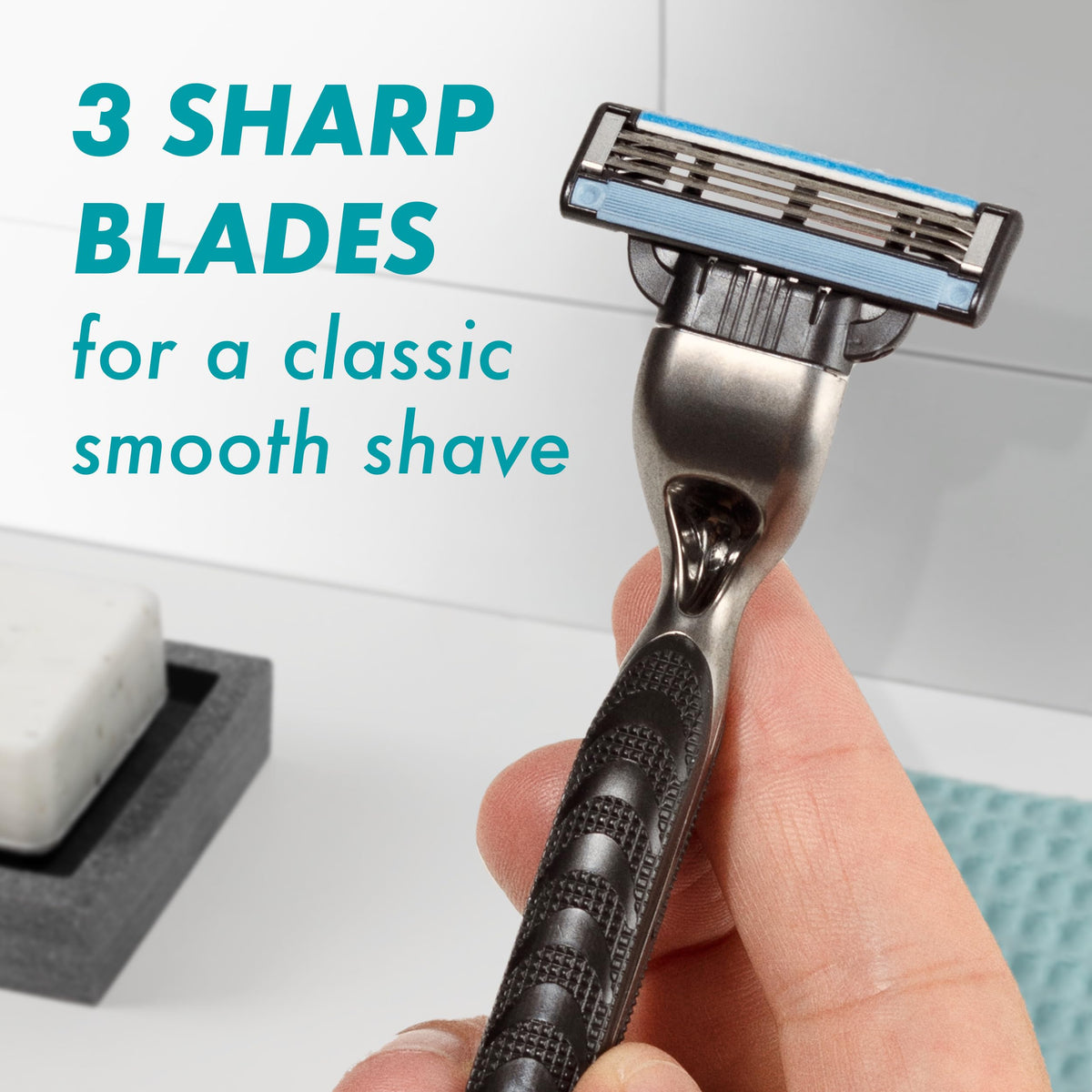 Gillette Mach3 ergonomic stainless steel handle side view