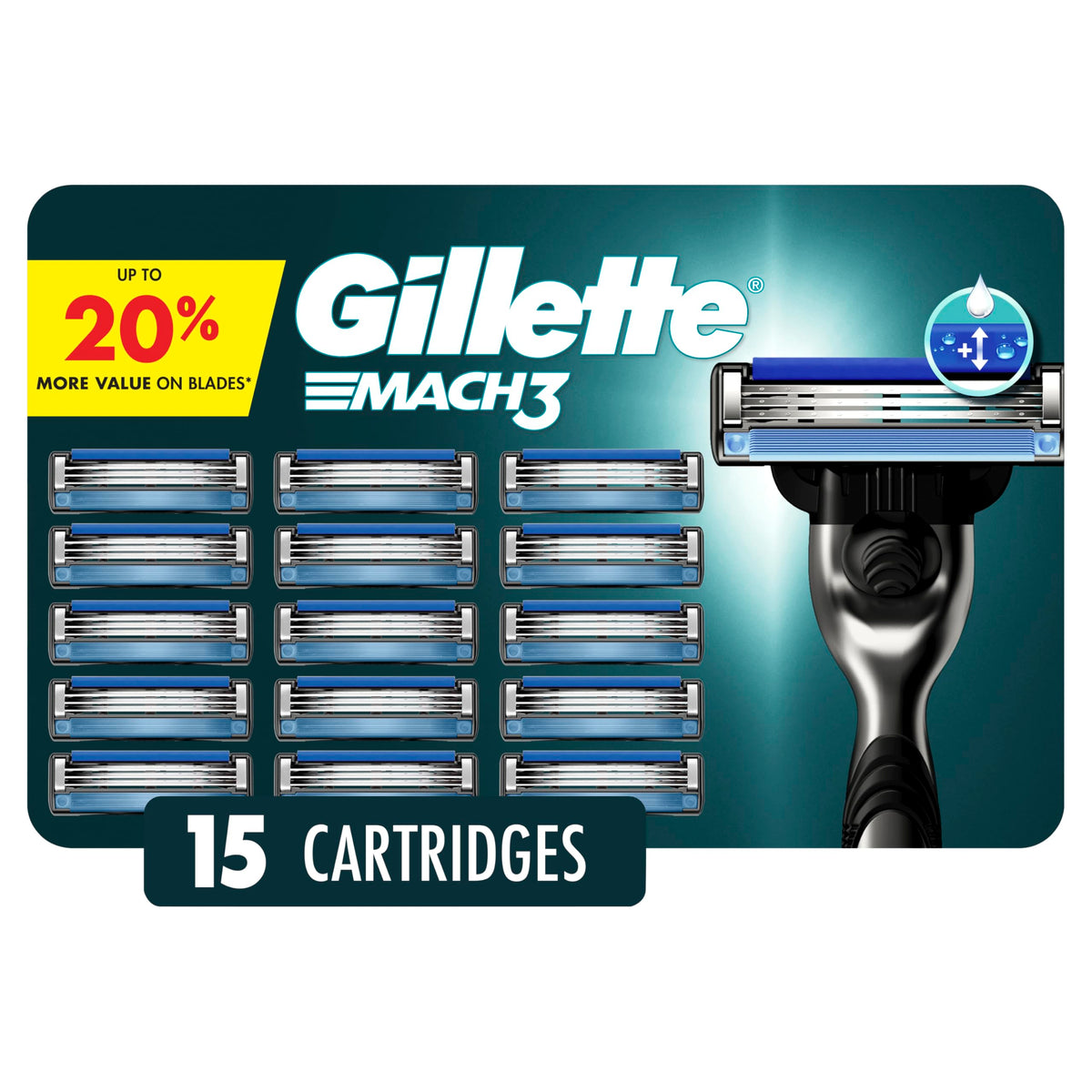 Gillette Mach3 Men's Razor Blades 15 Blade Refills front view