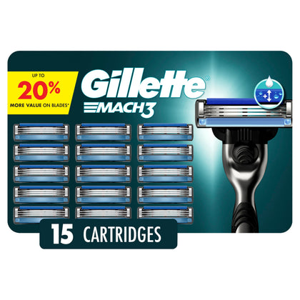 Gillette Mach3 Men's Razor Blades 15 Blade Refills front view