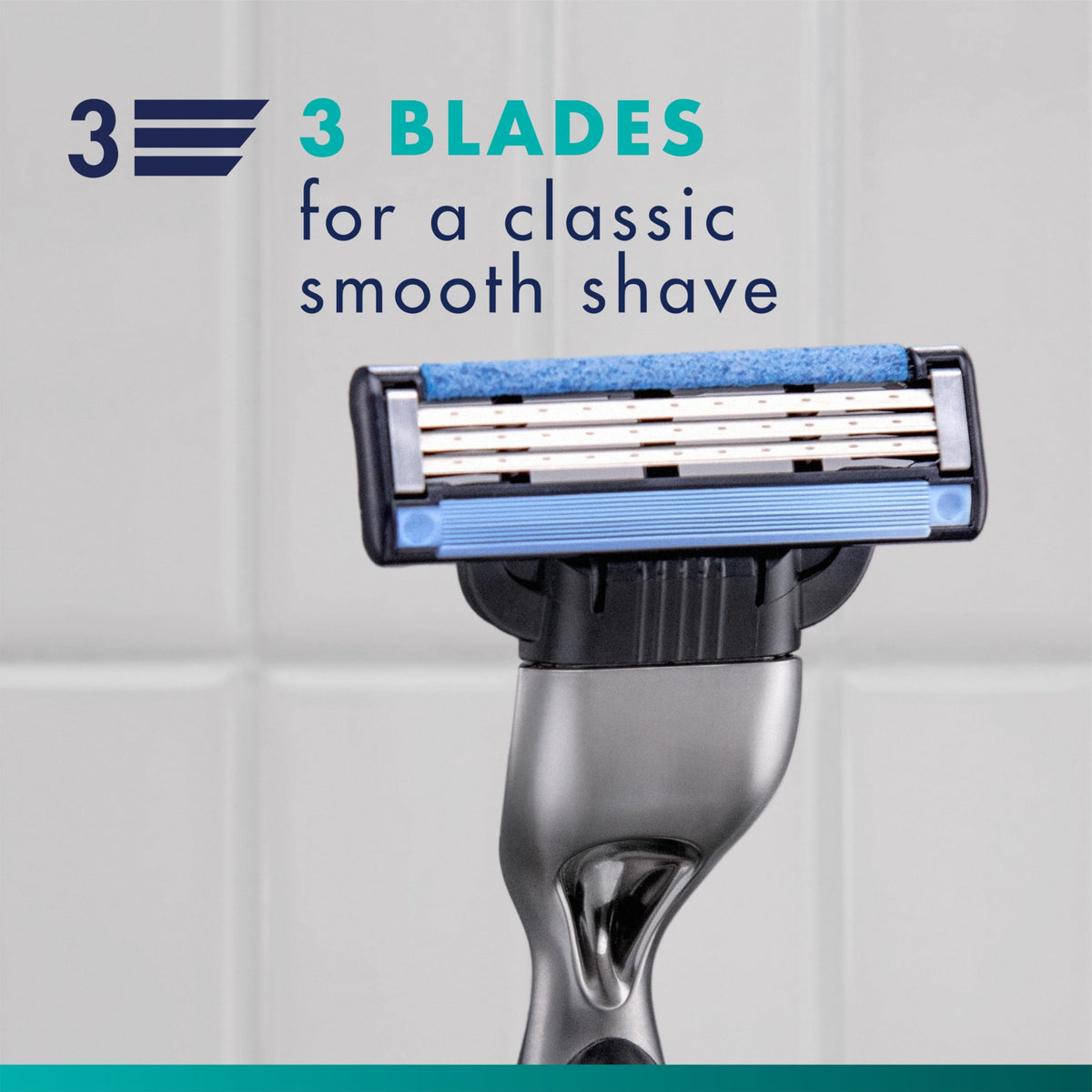 Gillette Mach3 razor and blade refills on a bathroom counter