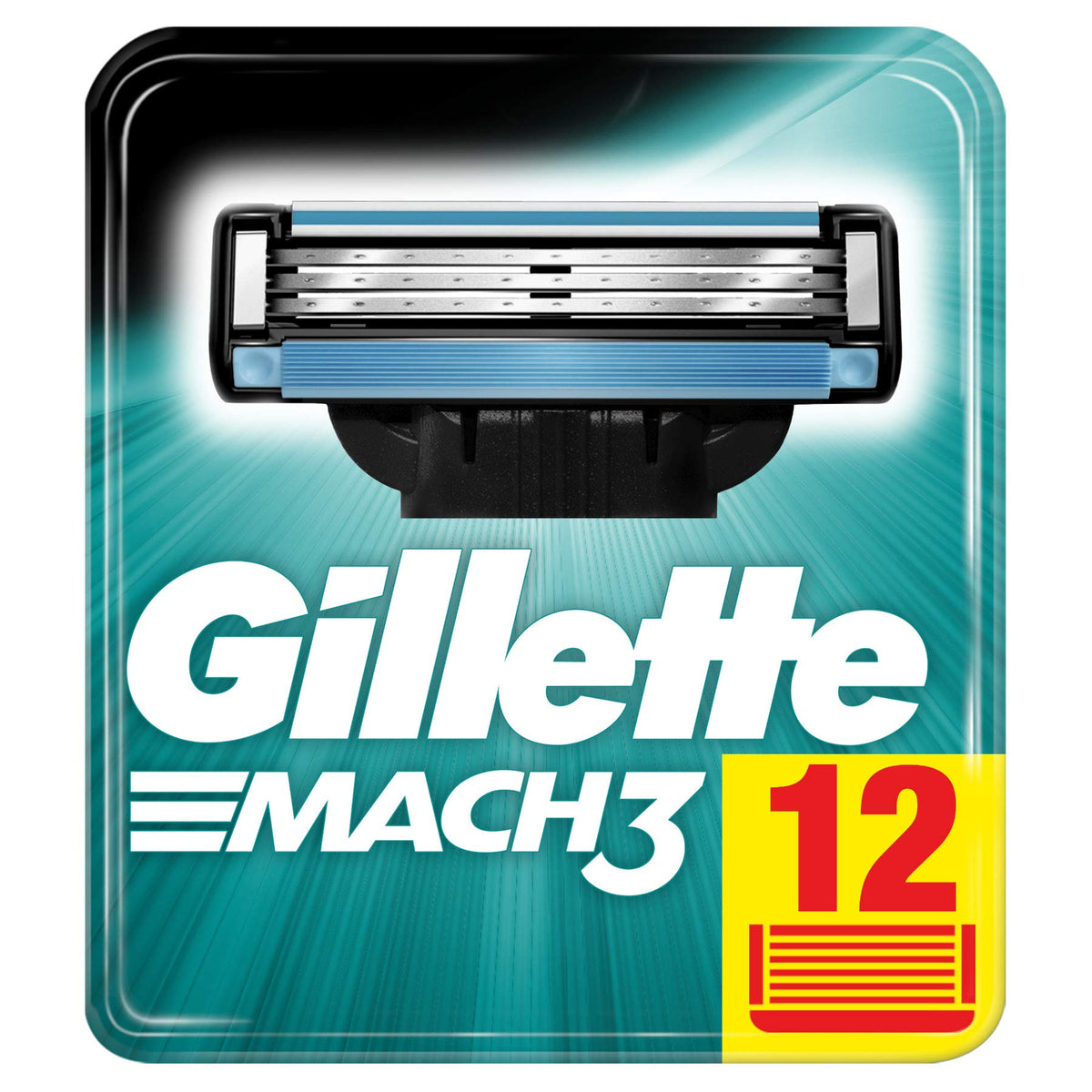 Gillette Mach3 Razor Blades 12 pack front view with precision ground steel