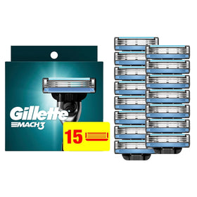 Gillette Mach3 Razor Refills package front view with 15 blades
