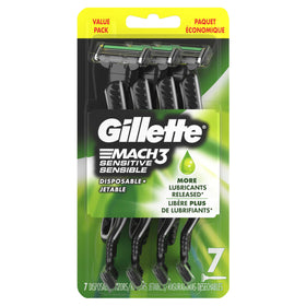 Gillette Mach3 Sensitive Disposable Razors in bathroom setting