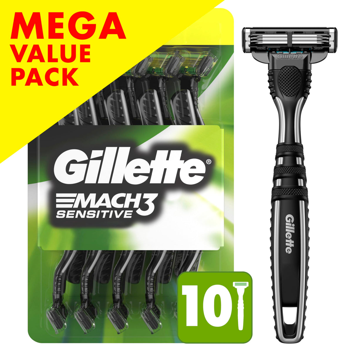 Gillette Mach3 Sensitive Disposable Razors packaging details