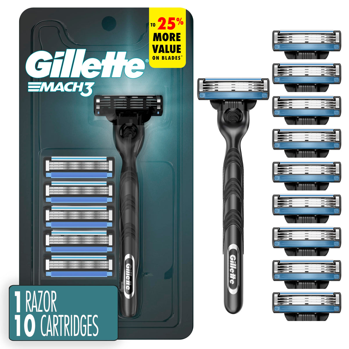 Gillette Mach3 Shaving Razor front view with lubrication strip