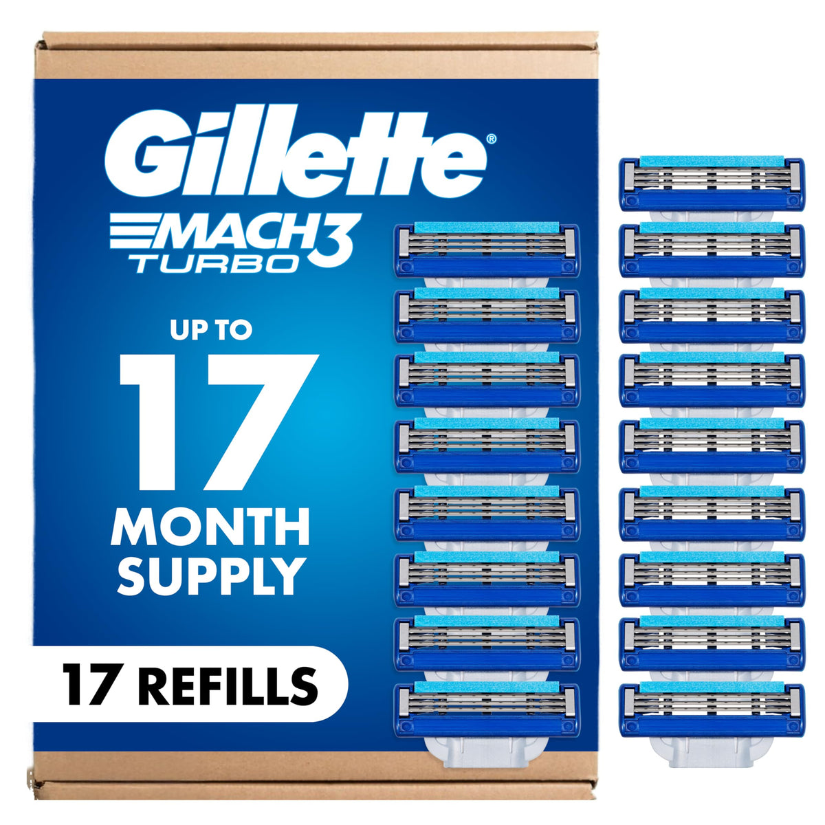 Gillette Mach3 Turbo Razor Blade Refills 17 Count front view
