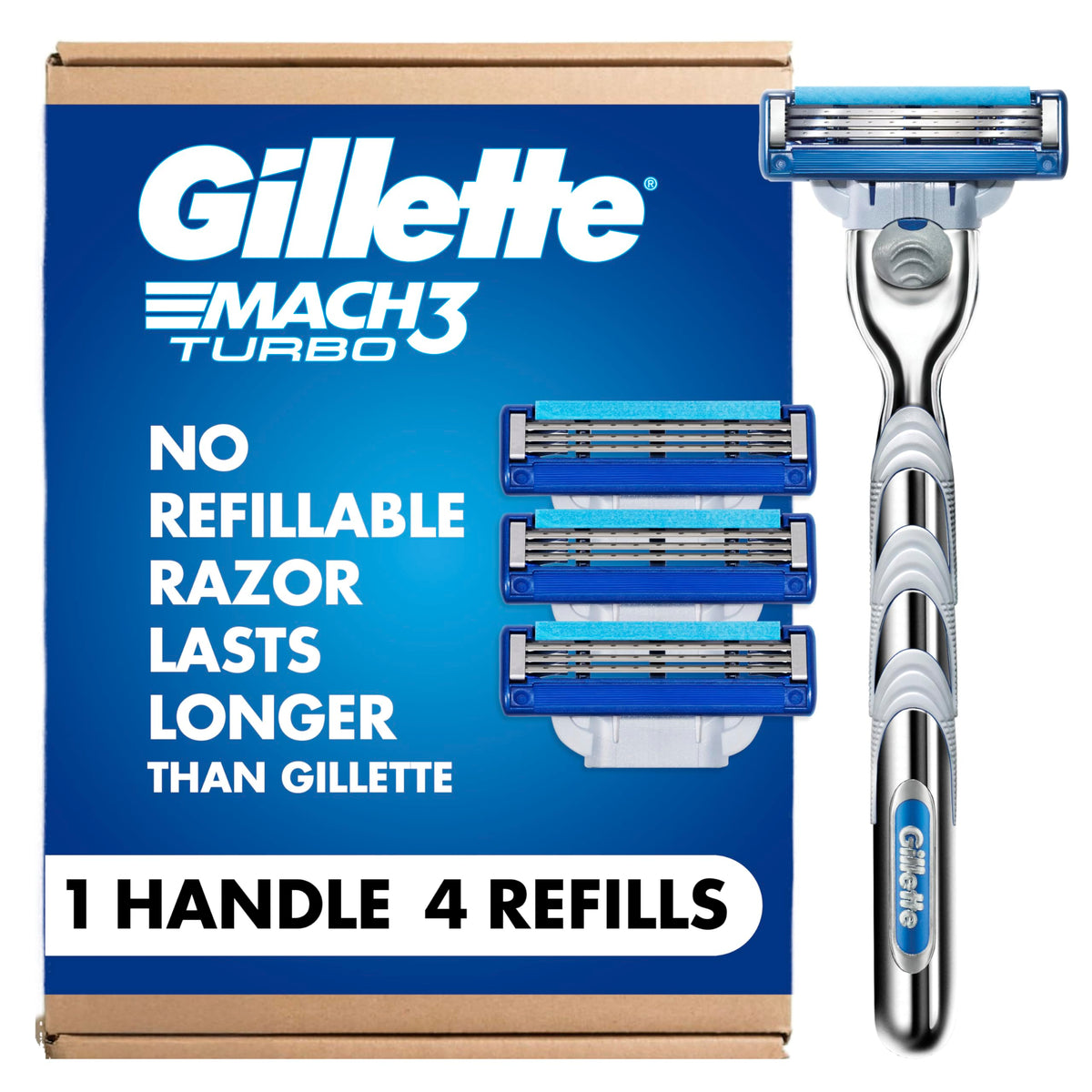 Gillette Mach3 Turbo Razor handle and blade refills front view