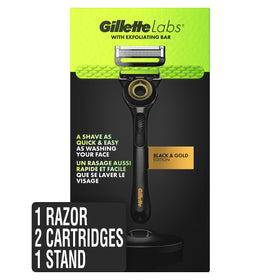Gillette Men's Razor Shaving Kit with Black and Gold handle front view