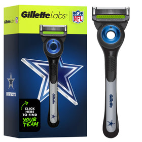 Gillette NFL Cowboys Edition Shaving Razor front view with exfoliating bar