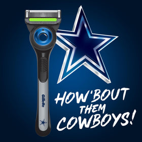 Gillette NFL Cowboys Edition Shaving Razor side view with magnetic stand
