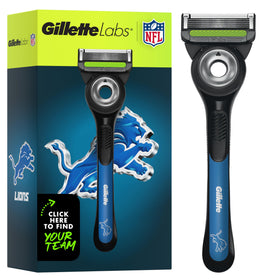 Gillette NFL Lions Edition Shaving Razor front view with exfoliating bar