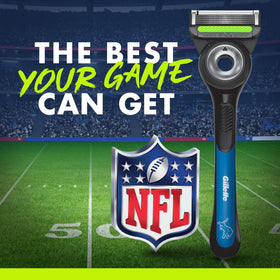 Gillette NFL Lions Edition Shaving Razor on a bathroom counter