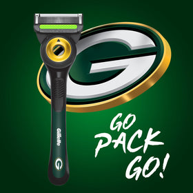 Gillette NFL Packers Edition razor showing exfoliating bar