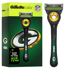Gillette NFL Packers Edition Shaving Razor front view with exfoliating bar