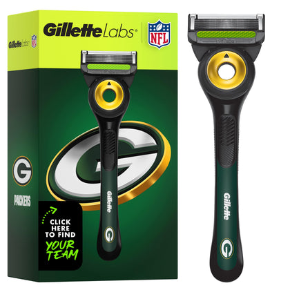 Gillette NFL Packers Edition Shaving Razor front view with exfoliating bar