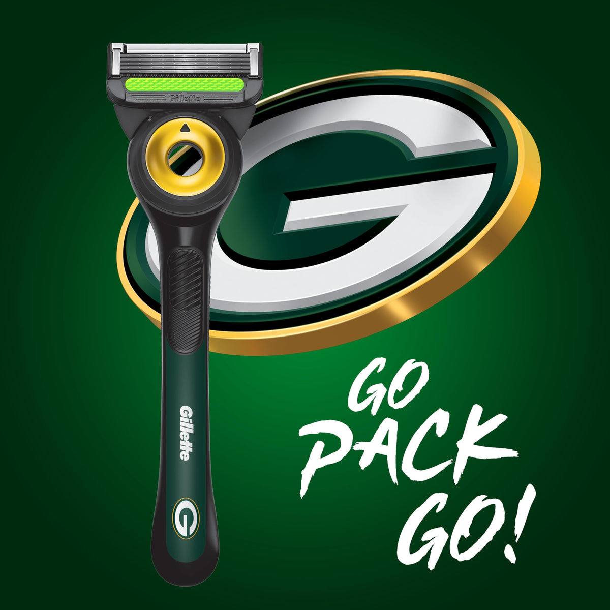 Gillette NFL Packers Edition Shaving Razor side view showing blade