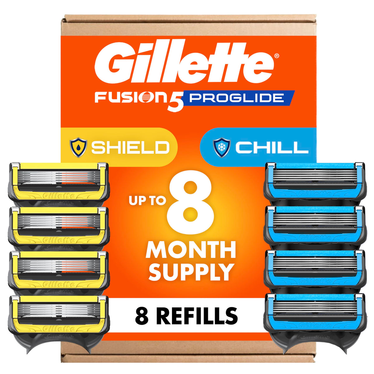 Gillette ProGlide Chill & Shield razor blade refills pack front view