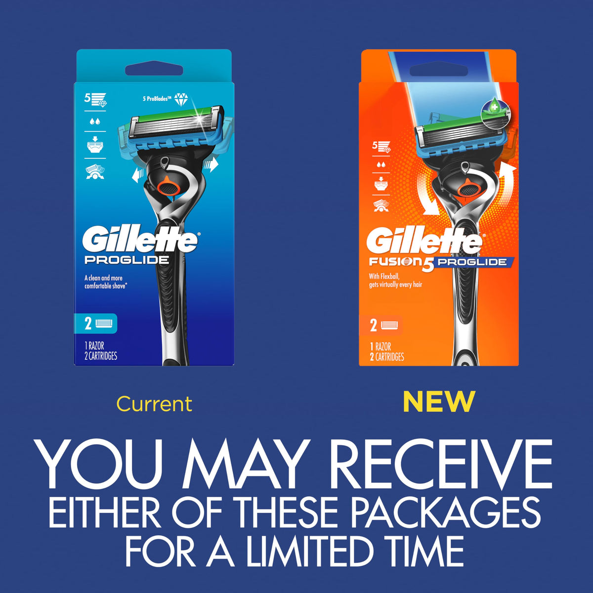 Gillette ProGlide Razor handle and blade refills packaging