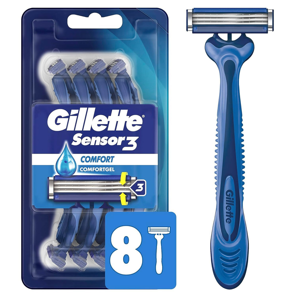 Gillette Sensor3 Comfort Disposable Razors 8 Count front view