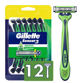 Gillette Sensor3 Sensitive Disposable Razors 12 Count front view