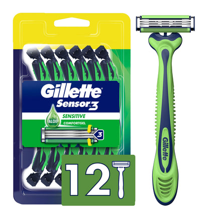 Gillette Sensor3 Sensitive Disposable Razors 12 Count front view