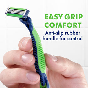 Gillette Sensor3 Sensitive Disposable Razors arranged neatly on a bathroom counter