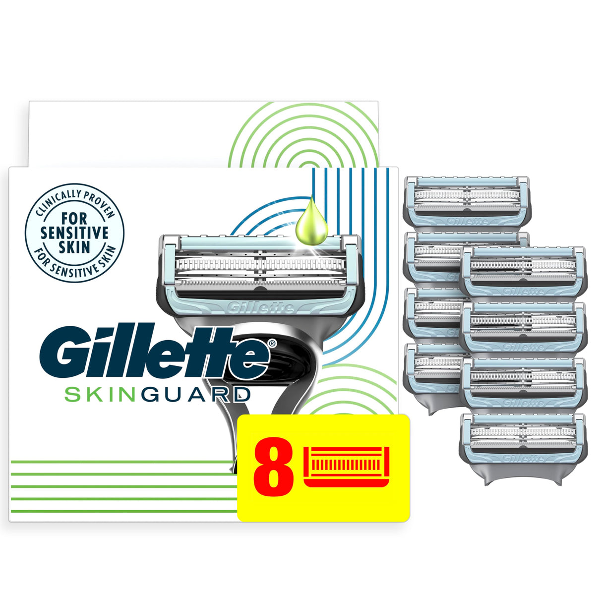 Gillette SkinGuard Razor Blade Refills 8 Count packaging front view