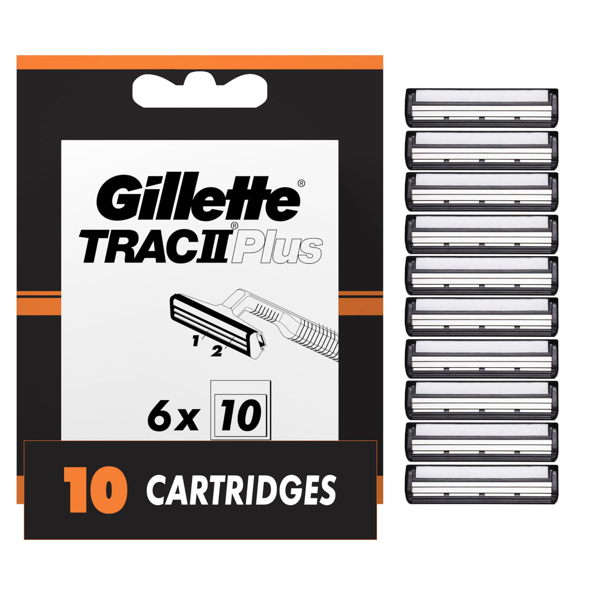 Gillette TRAC II Plus Razor Blade Refills front view with packaging