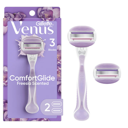 Gillette Venus ComfortGlide Freesia Razor front view with handle and blades
