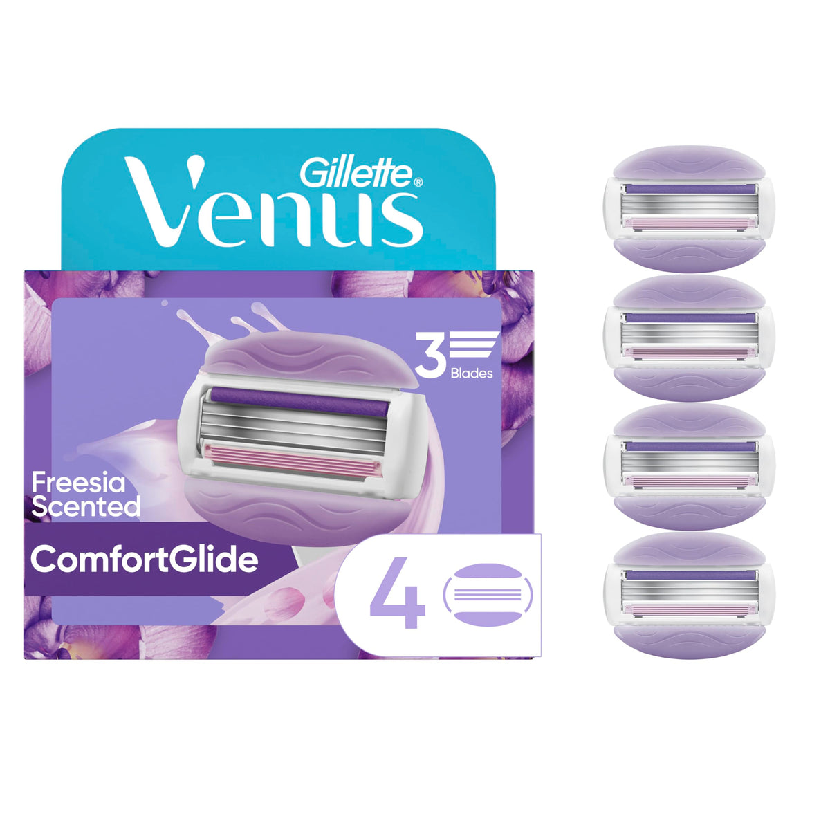 Gillette Venus ComfortGlide Freesia Razor Refills package front view