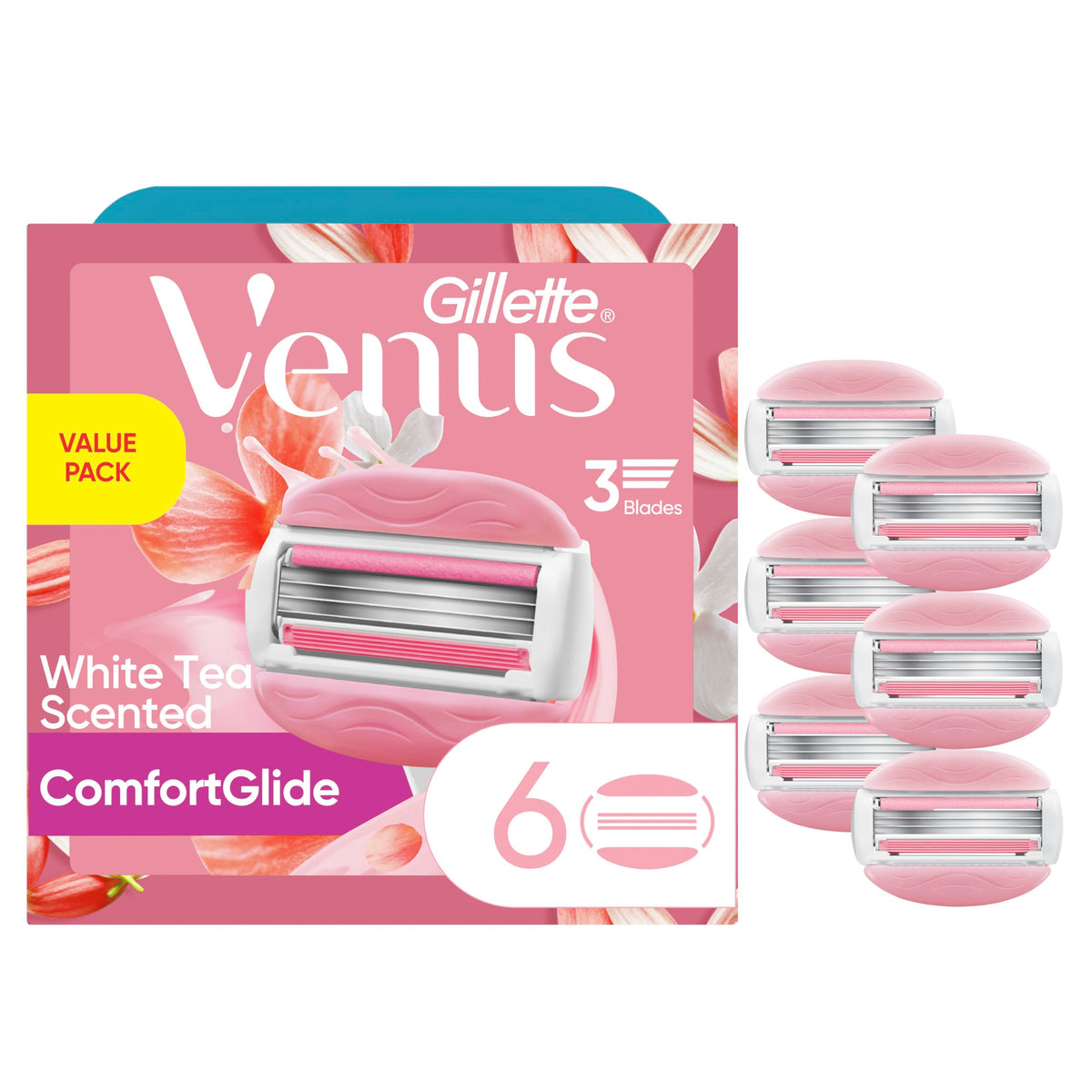 Gillette Venus ComfortGlide Razor Blades 6 Count packaging front view