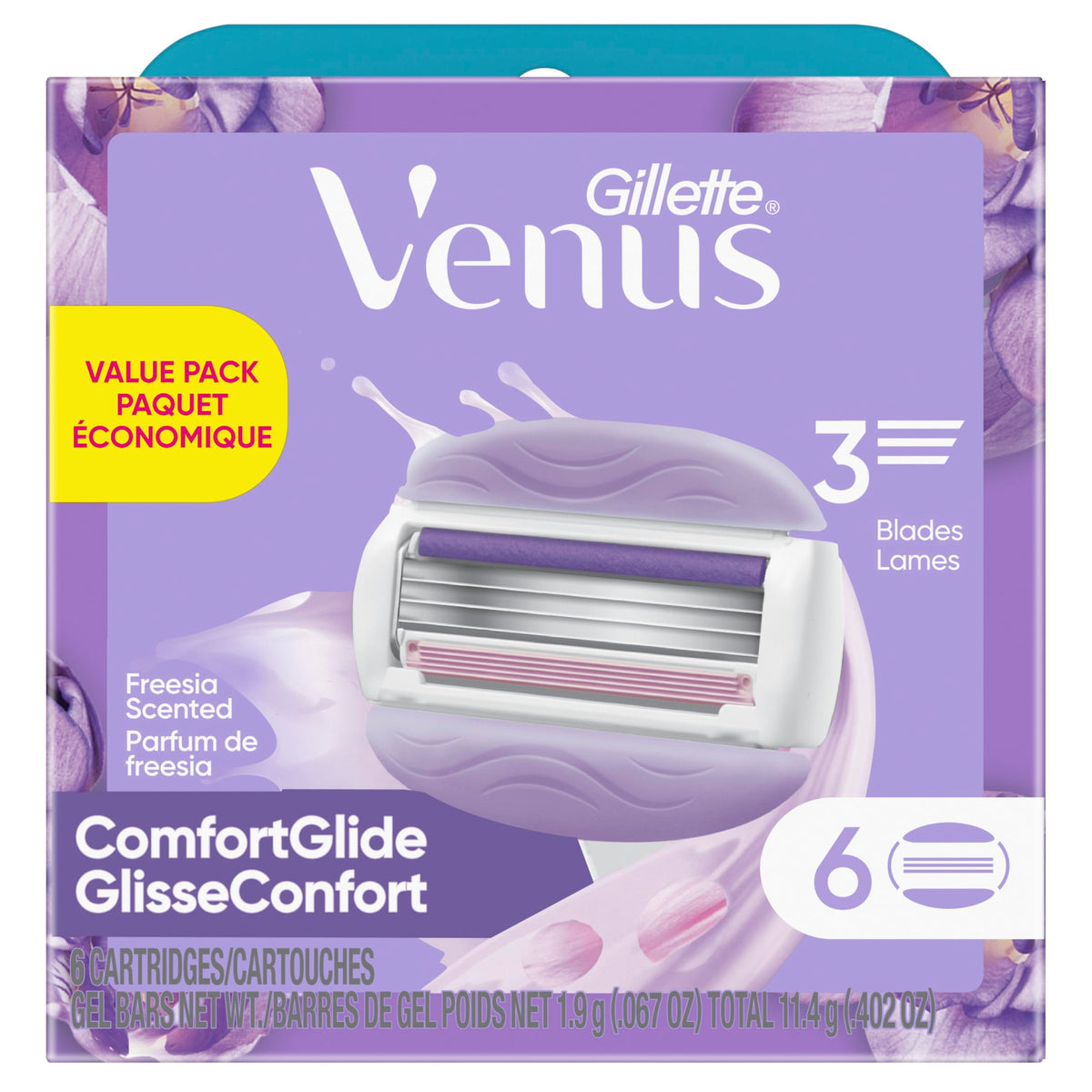 Gillette Venus ComfortGlide Razor pack with three blades visible