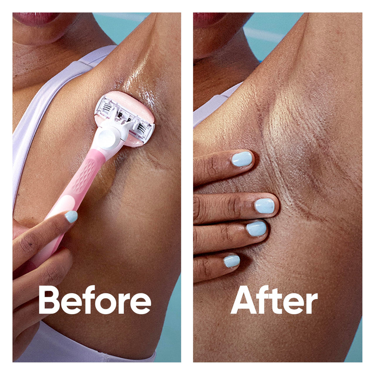 Gillette Venus ComfortGlide White Tea Razor Refills on a vanity