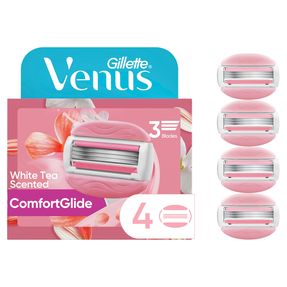 Gillette Venus ComfortGlide White Tea Razor Refills packaging front view