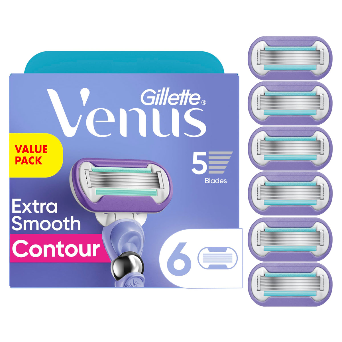 Gillette Venus Deluxe Smooth Swirl Razor Blade Refills 6 Count packaging