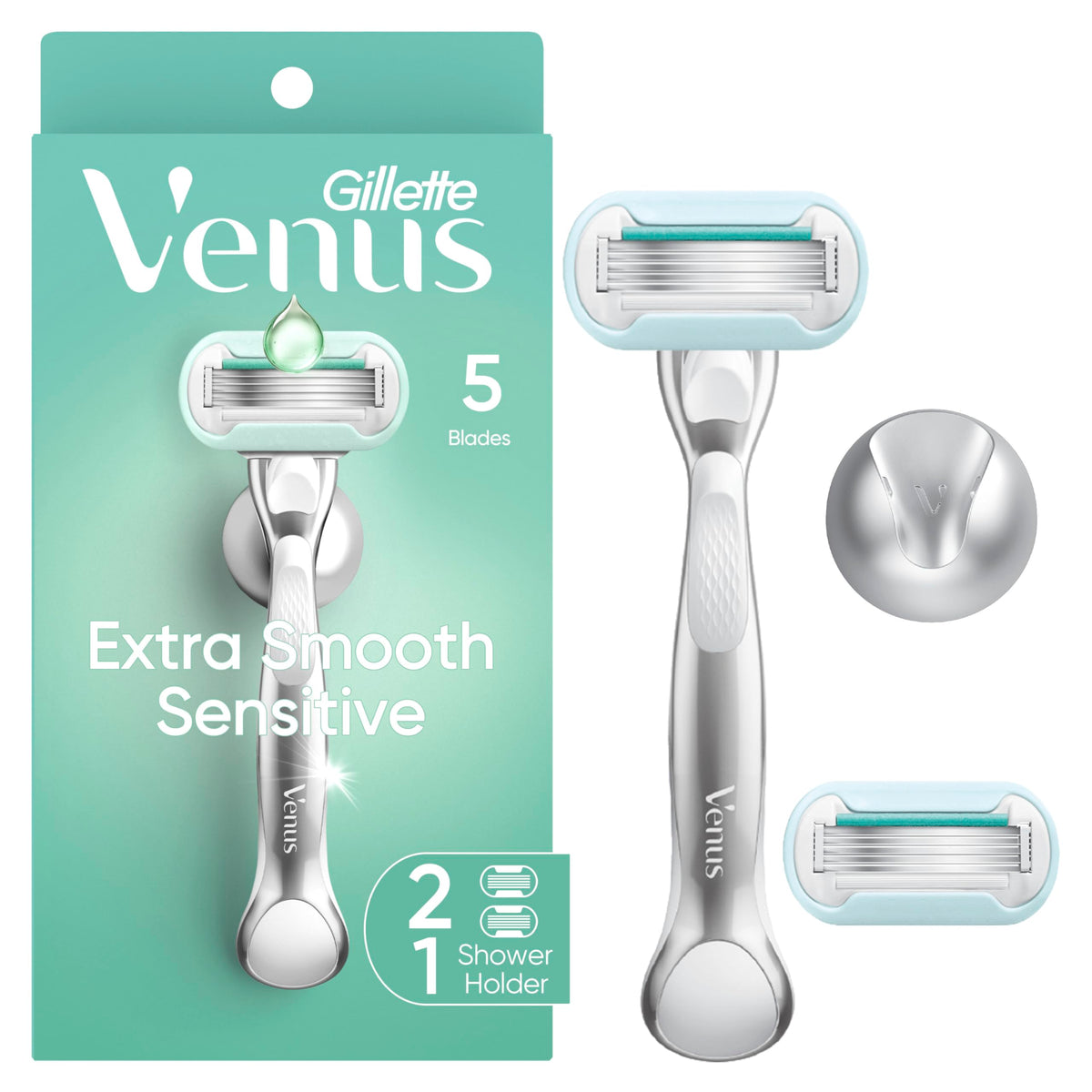 Gillette Venus Extra Smooth Sensitive Razor front view with metal handle