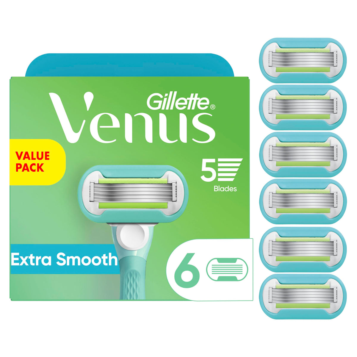 Gillette Venus Extra Smooth Women's Razor Blade Refills, 6 Count front view