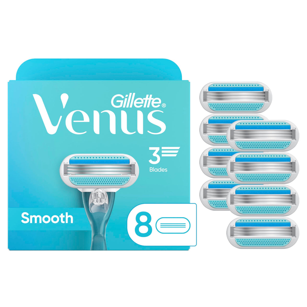 Gillette Venus Smooth Women's Razor Blade Refills 8 Count packaging
