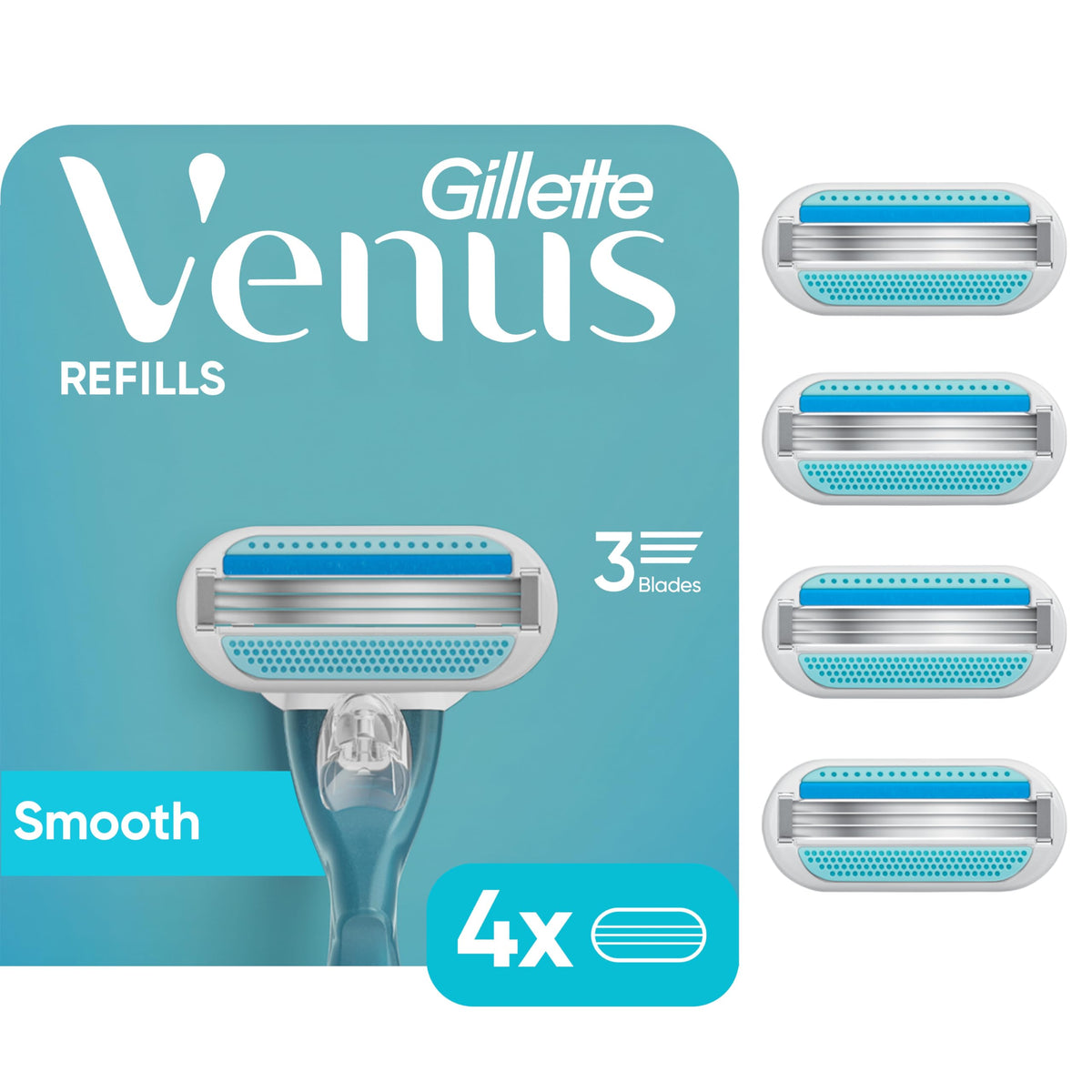 Gillette Venus Women's Original 3 Blade Razor Refills 4 Count packaging front view