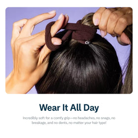 GIMME Thick Hair Extra Stretch Bands dark brown in use on ponytail