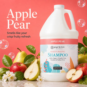 Ginger Lily Farms 128oz Apple Pear Shampoo side view with pump