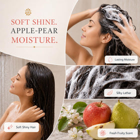 Ginger Lily Farms Apple Pear Shampoo with fresh apples and pears