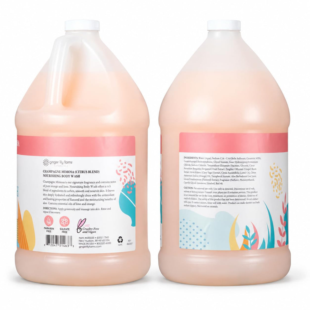 Ginger Lily Farms body wash back label with ingredients