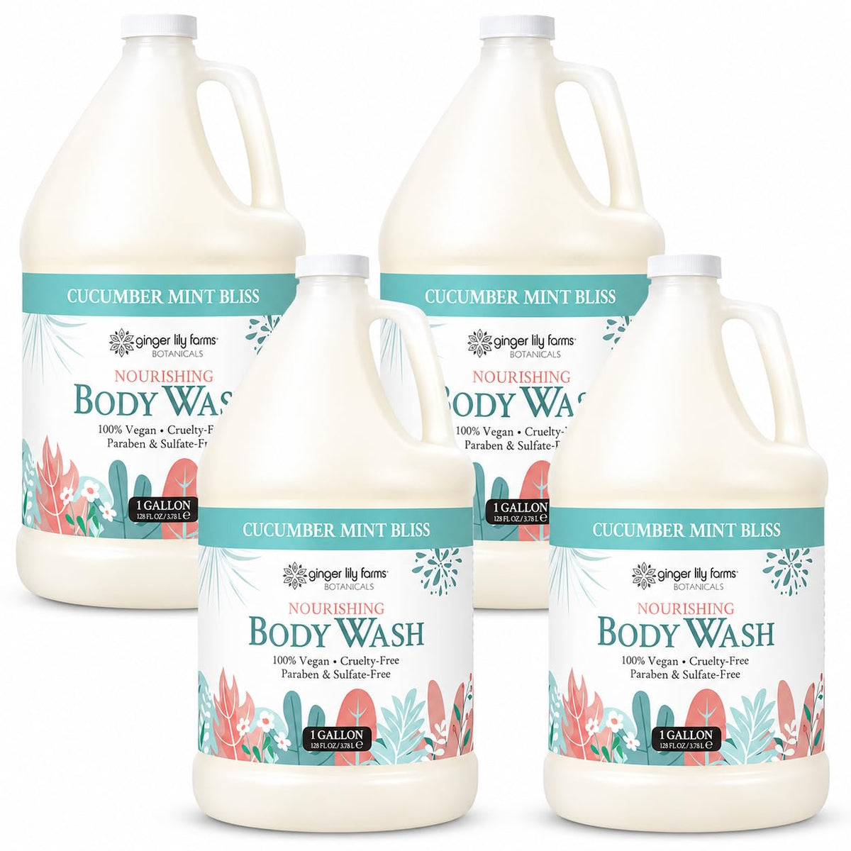 Ginger Lily Farms Botanicals Cucumber Mint Bliss Body Wash 128oz front view