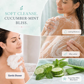 Ginger Lily Farms Botanicals Cucumber Mint Bliss Body Wash 128oz with mint leaves
