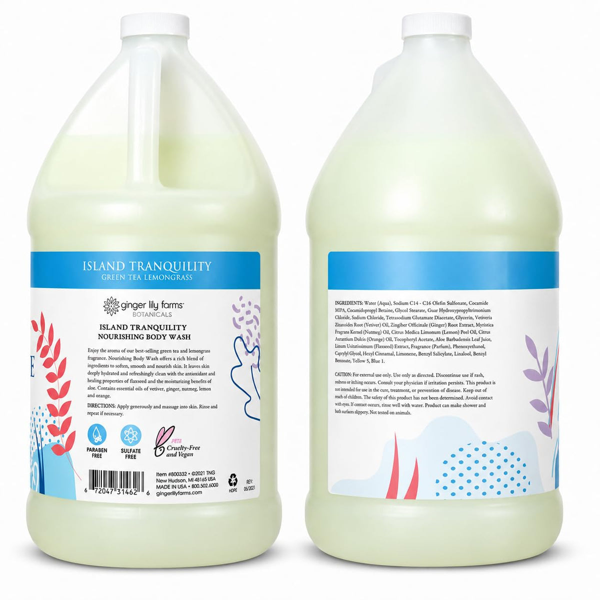 Ginger Lily Farms Botanicals Island Tranquility Body Wash back label