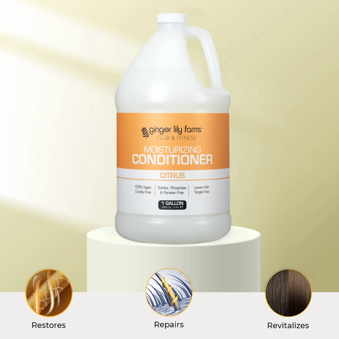 Ginger Lily Farms Citrus Moisturizing Conditioner 1 gallon in a shower dispenser