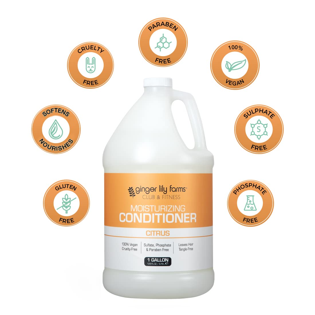 Ginger Lily Farms Club & Fitness Conditioner 128oz Citrus in a shower setting